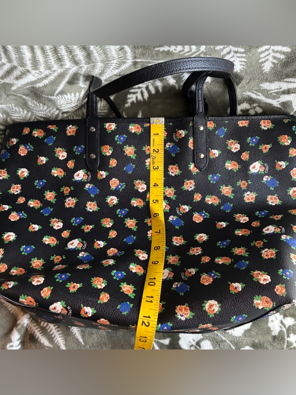 Coach Black Floral Print Tote with Orange and Blue Blooms,REVERSIBLE Bag - Picture 6 of 15